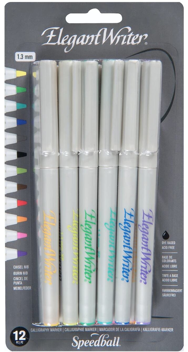 Speedball Elegant Writer Calligraphy Markers 12 Color Set 1.3mm 002821 NIP